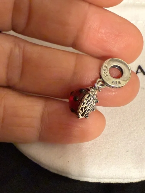 Sterling Silver Red Ladybug Charm Pendant - Picture 4 of 4